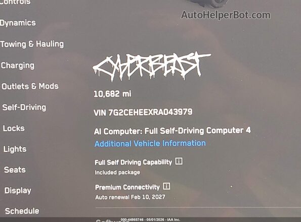 7G2CEHEEXRA043979 2024 TESLA CYBERTRUCK Maroon Widok wnętrza 360 stopni