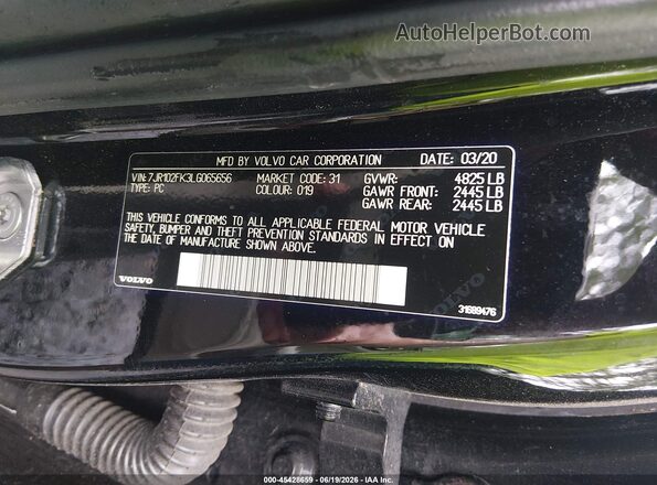 7JR102FK3LG065656 2020 VOLVO S60 Black Engine compartment view
