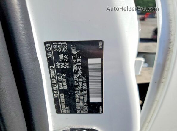 7JRA22TL1KG010838 2019 VOLVO S60 White Vista de la etiqueta del VIN