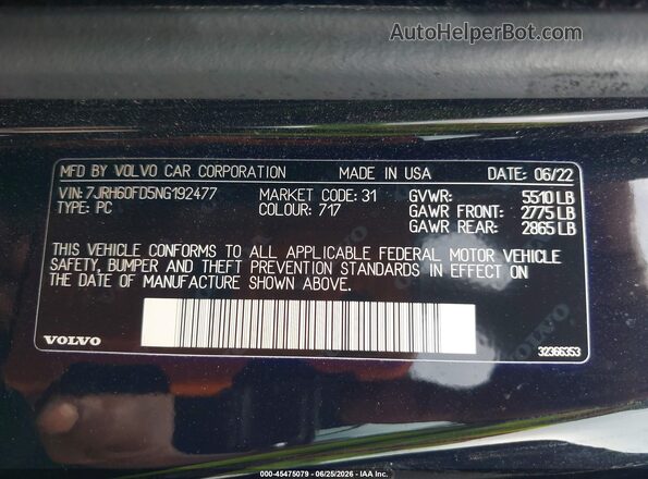 7JRH60FD5NG192477 2022 VOLVO S60 RECHARGE PLUG-IN HYBRID Black Vista del compartimento del motor