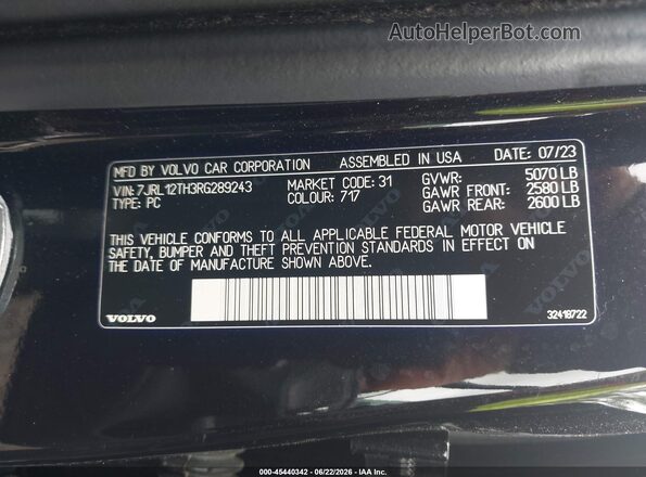 7JRL12TH3RG289243 2024 VOLVO S60 Black Вид підкапотного простору