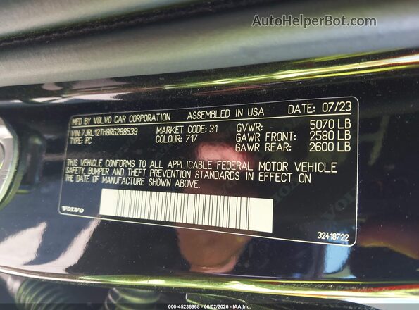 7JRL12TH8RG288539 2024 VOLVO S60 Black VIN sticker view
