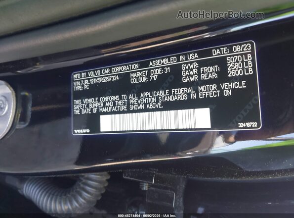 7JRL12TK5RG297324 2024 VOLVO S60 Черный Вид подкапотного пространства