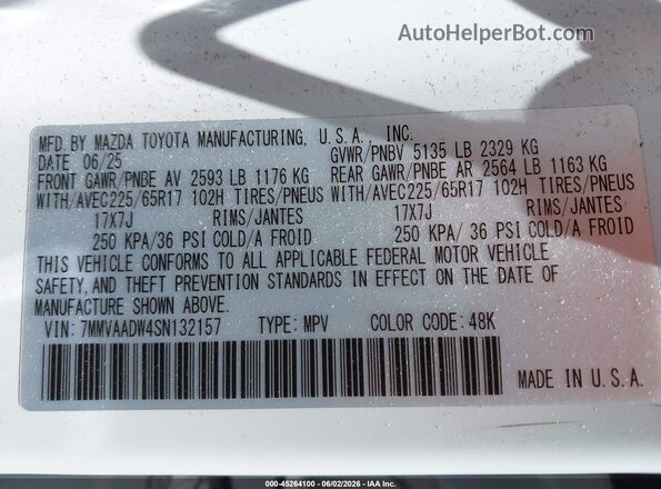 7MMVAADW4SN132157 2025 MAZDA CX-50 HYBRID White Շարժիչի բաժամունքի տեսք