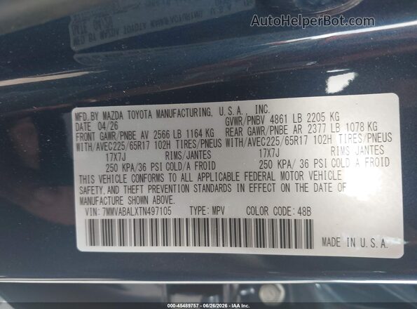 7MMVABALXTN497105 2026 MAZDA CX-5 Blue Вид підкапотного простору