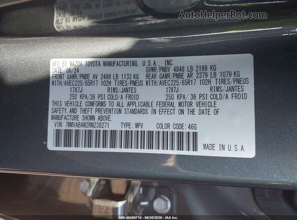 7MMVABAM2RN238271 2024 MAZDA CX-5 Gray Շարժիչի բաժամունքի տեսք