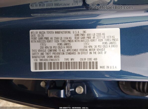 7MMVABBL0TN602670 2026 MAZDA CX-5 Blue Vista del compartimento del motor