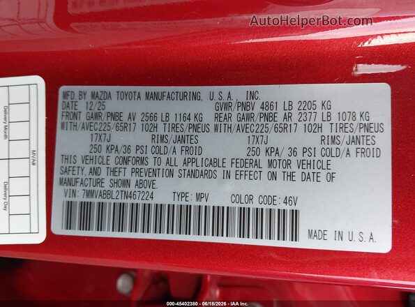 7MMVABBL2TN467224 2026 MAZDA CX-5 Красный Вид подкапотного пространства