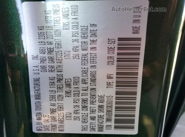 7MMVABBM0SN360115 2025 MAZDA CX-5 Green VIN կոդի պիտակի տեսք