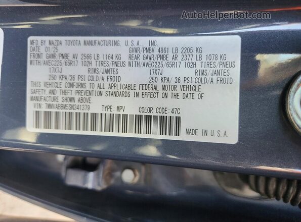 7MMVABBM5SN341379 2025 MAZDA CX-5 Gray VIN կոդի պիտակի տեսք