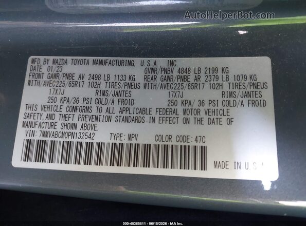 7MMVABCM0PN132542 2023 MAZDA CX-5 Blue Vista del compartimento del motor