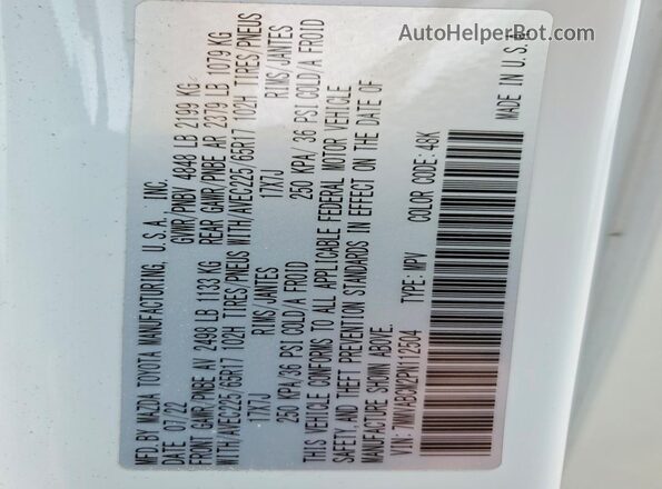 7MMVABCM2PN112504 2023 MAZDA CX-5 White Widok naklejki z numerem VIN