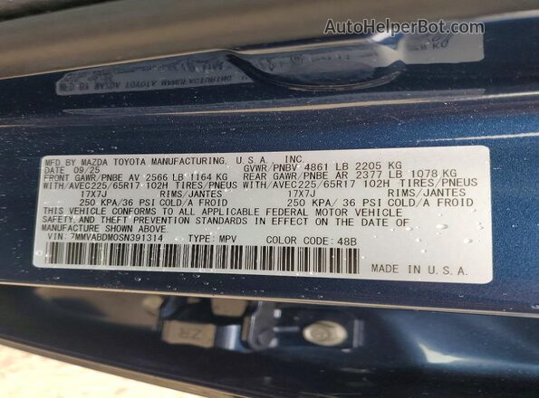 7MMVABDM0SN391314 2025 MAZDA CX-5 Синий Вид наклейки с VIN-кодом