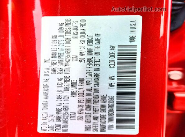 7MMVABDM4RN230863 2024 MAZDA CX-5 Red VIN კოდის სტიკერის ხედი
