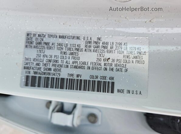 7MMVABDM5RN194729 2024 MAZDA CX-5 White Vista de la etiqueta del VIN