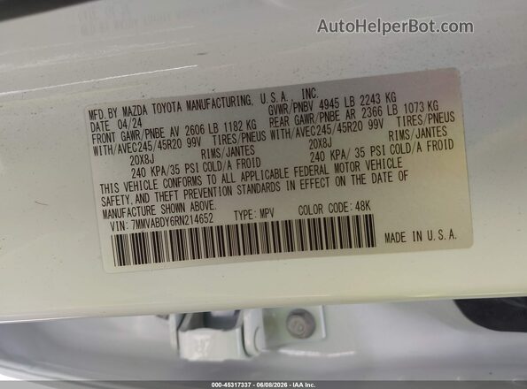 7MMVABDY6RN214652 2024 MAZDA CX-5 White ძრავის განყოფილების ხედი