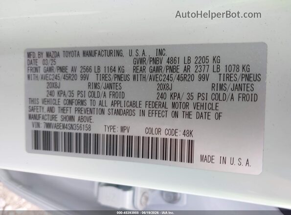 7MMVABEM4SN356158 2025 MAZDA CX-5 White Widok komory silnika