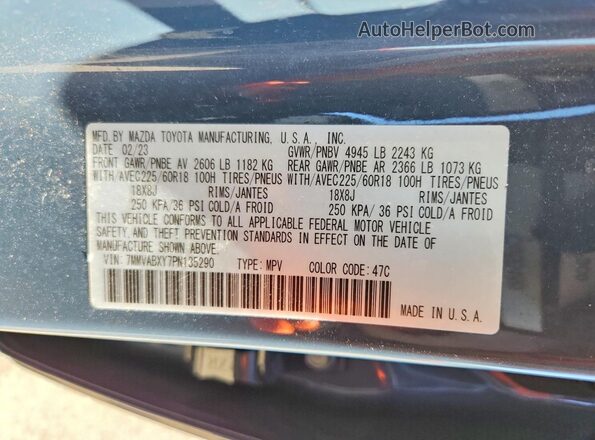 7MMVABXY7PN135290 2023 MAZDA CX-5 Blue VIN კოდის სტიკერის ხედი