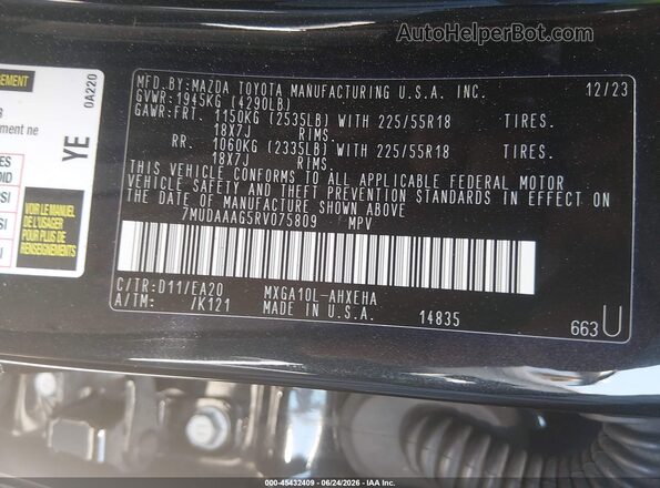 7MUDAAAG5RV075809 2024 TOYOTA COROLLA CROSS Black Widok komory silnika