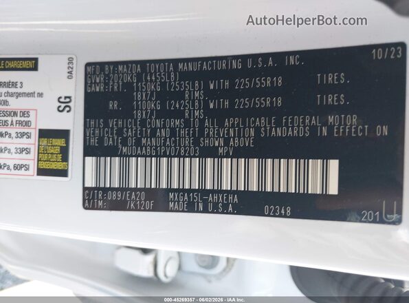 7MUDAABG1PV078203 2023 TOYOTA COROLLA CROSS White 
