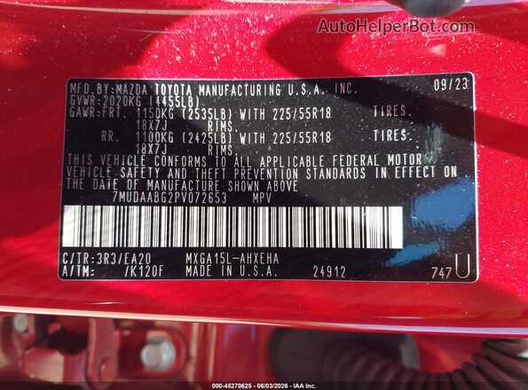 7MUDAABG2PV072653 2023 TOYOTA COROLLA CROSS Red Вид підкапотного простору