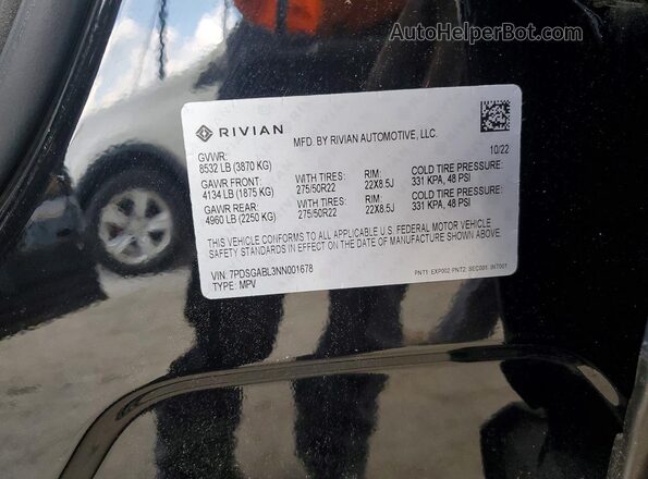 7PDSGABL3NN001678 2022 RIVIAN R1S Черный Вид подкапотного пространства