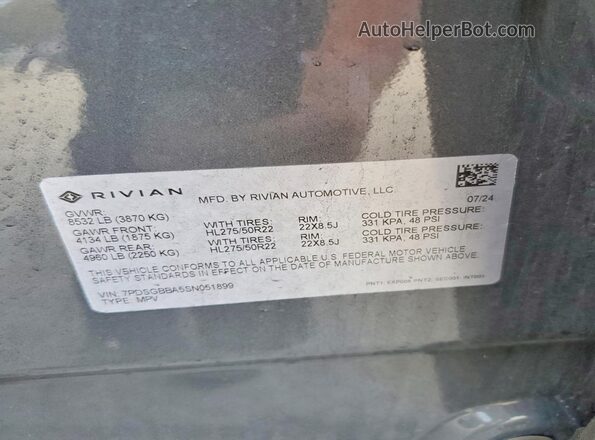 7PDSGBBA5SN051899 2025 RIVIAN R1S Gray 