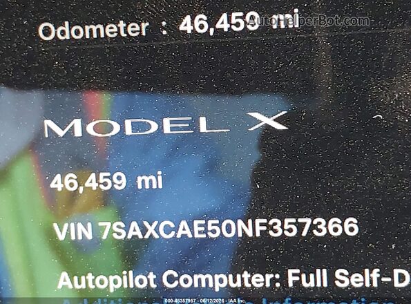 7SAXCAE50NF357366 2022 TESLA MODEL X Black Панорамний вид салону 360°