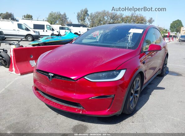 7SAXCAE58SF462183 2025 TESLA MODEL X Red წინა მარცხენა ხედი სამი მეოთხედიდან