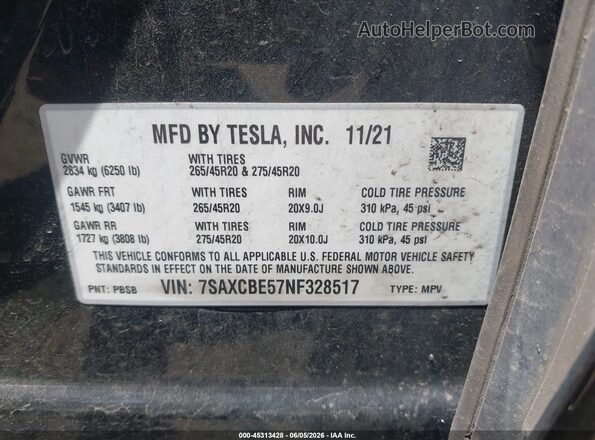 7SAXCBE57NF328517 2022 TESLA MODEL X Черный Вид подкапотного пространства