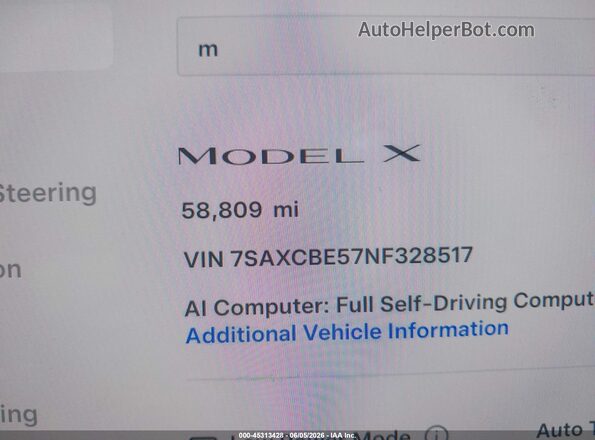 7SAXCBE57NF328517 2022 TESLA MODEL X Черный 