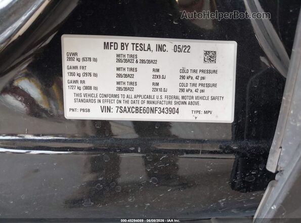 7SAXCBE60NF343904 2022 TESLA MODEL X Черный Вид подкапотного пространства