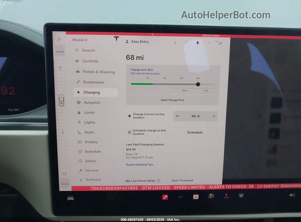 7SAXCBE6XRF437892 2024 TESLA MODEL X Gray 