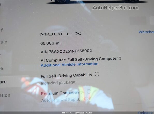 7SAXCDE51NF358902 2022 TESLA MODEL X Белый 