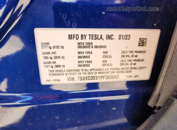 7SAXCDE51PF383043 2023 TESLA MODEL Blue 
