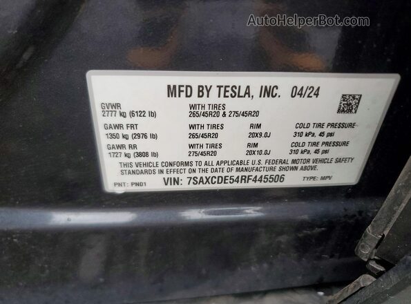 7SAXCDE54RF445506 2024 TESLA MODEL Charcoal Widok komory silnika