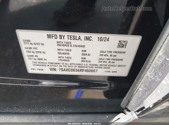 7SAXCDE56RF460007 2024 TESLA MODEL X Black Engine compartment view