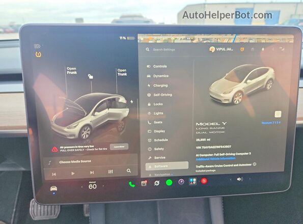 7SAYGAEE1NF543507 2022 TESLA MODEL White ხელსაწყოთა პანელის ხედი