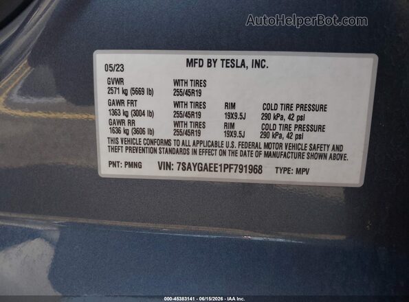 7SAYGAEE1PF791968 2023 TESLA MODEL Y Gray Engine compartment view