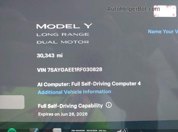 7SAYGAEE1RF030828 2024 TESLA MODEL Y White 