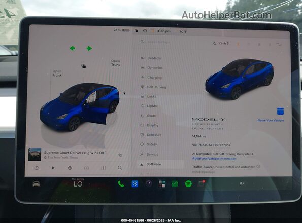 7SAYGAEE1SF277952 2025 TESLA MODEL Y Blue Widok tylnych siedzeń