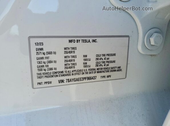 7SAYGAEE2PF966437 2023 TESLA MODEL Белый 