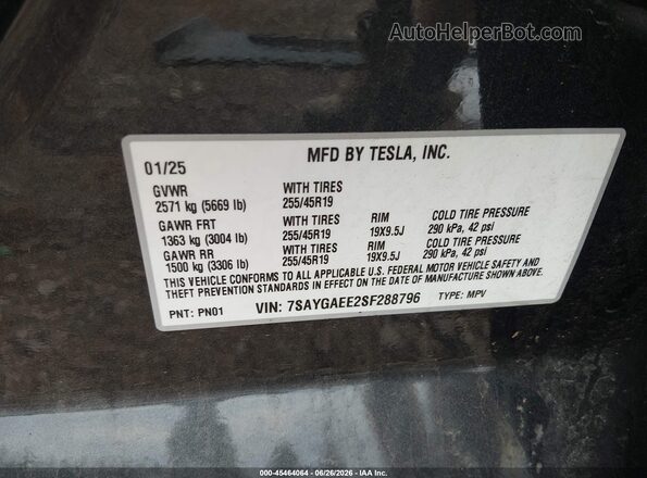 7SAYGAEE2SF288796 2025 TESLA MODEL Y Black ძრავის განყოფილების ხედი