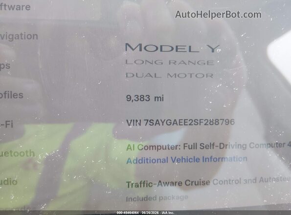 7SAYGAEE2SF288796 2025 TESLA MODEL Y Black სალონის 360-გრადუსიანი ხედი