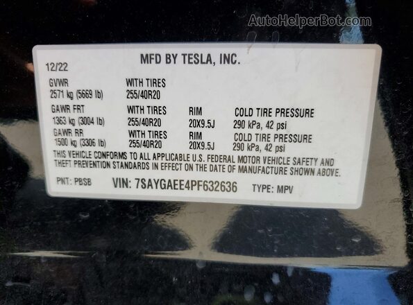7SAYGAEE4PF632636 2023 TESLA MODEL Black 