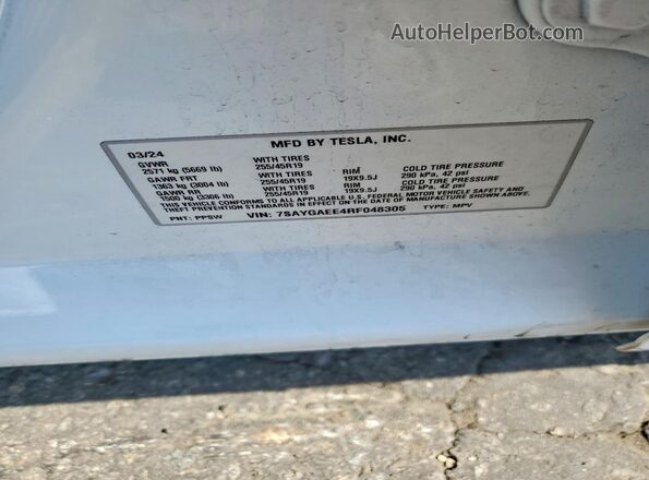 7SAYGAEE4RF048305 2024 TESLA MODEL White Vista del compartimento del motor