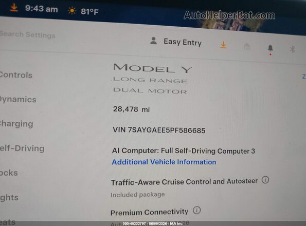 7SAYGAEE5PF586685 2023 TESLA MODEL Y Red 360 interior view