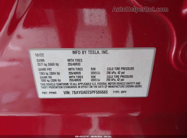 7SAYGAEE5PF586685 2023 TESLA MODEL Y Red Engine compartment view