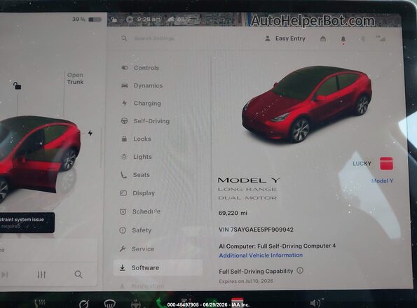 7SAYGAEE5PF909942 2023 TESLA MODEL Y Gray Vista de los asientos traseros