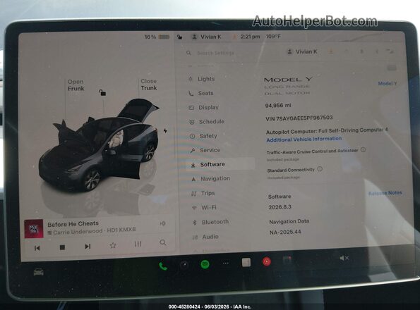 7SAYGAEE5PF967503 2023 TESLA MODEL Y Gray უკანა სავარძლების ხედი